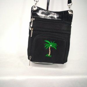 Palm Beach Tree Embroidered Black Crossbody & Silver Hardware Adjustable Bag NEW